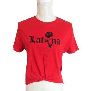 Vibe N Red Rose Embroidered Latina Tie Baby Tee